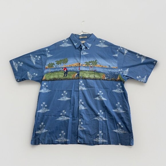 VTG Y2K Retreat Mens Golf Hawaiian AOP Shirt Size 2XL Short Sleeve Button Up - Picture 1 of 16